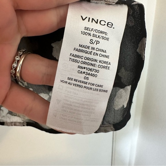 Vince Tossed Floral Shirred Sheer Silk Blouse - Picture 6 of 6